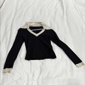 Express Black and White Fitted Long Sleeve Blouse